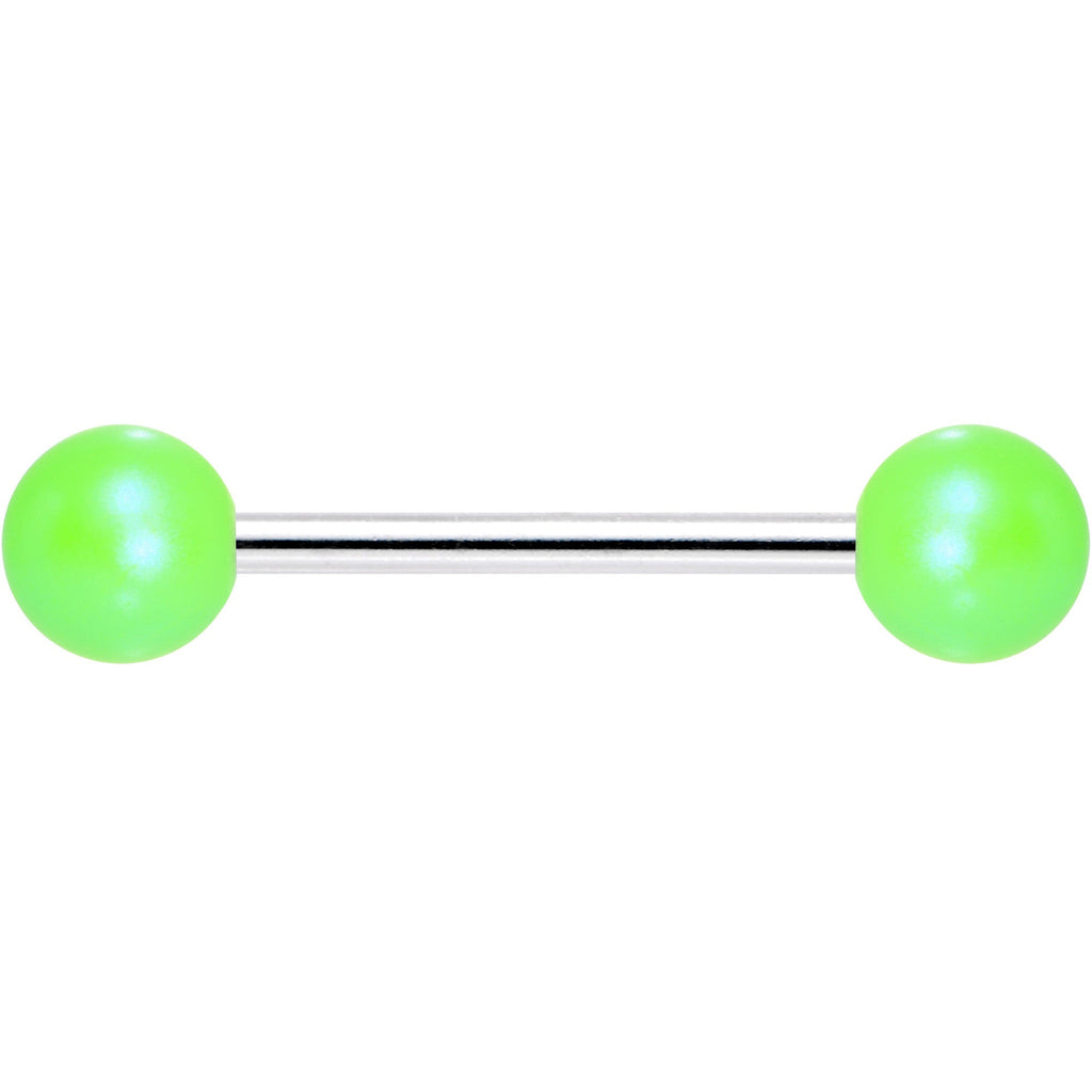 Matte Iridescent Neon Green 6mm Acrylic Ball Barbell Tongue Ring