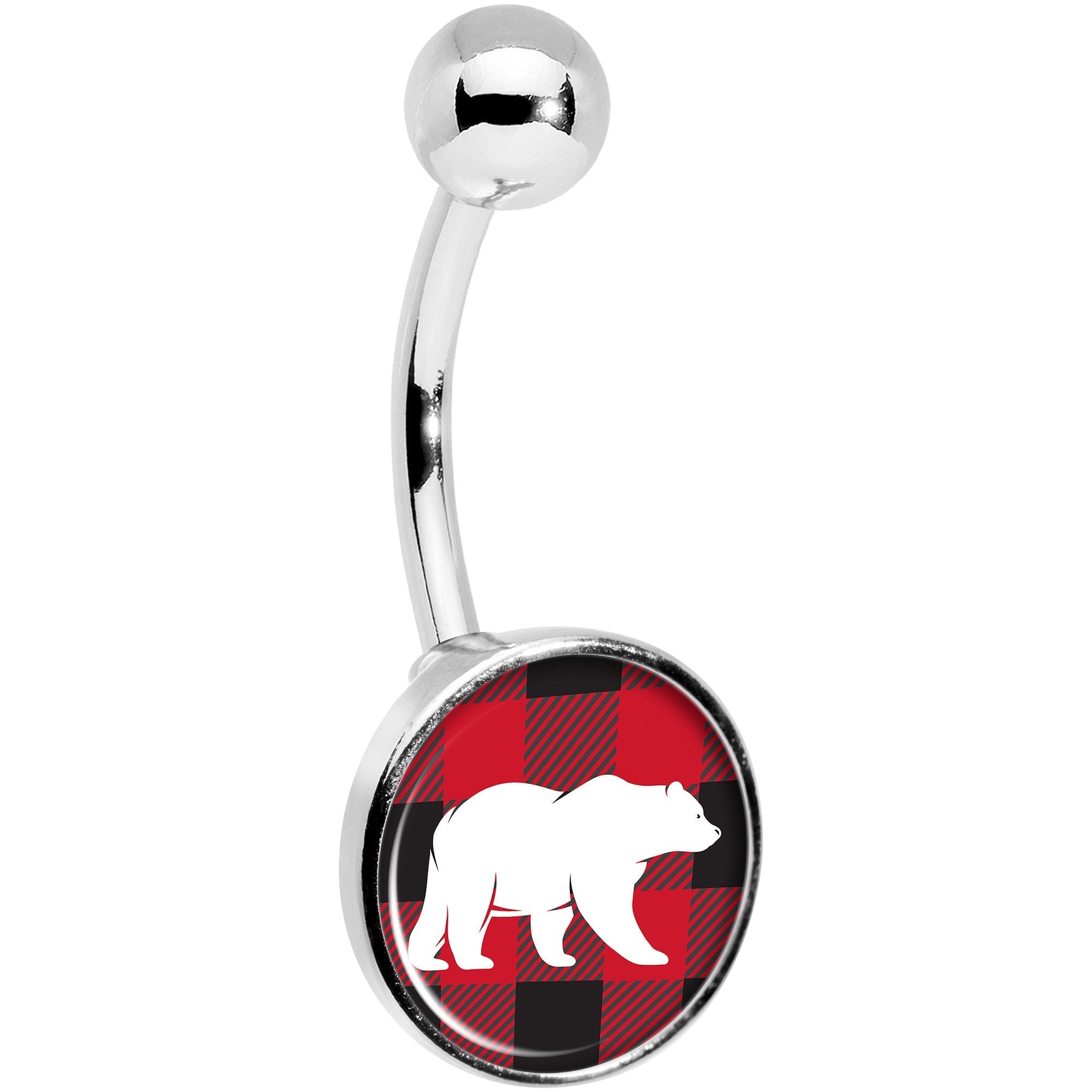 Red Black Plaid Polar Bear Belly Ring