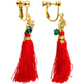 Red Holiday Tassel Clip On Earrings Created with Crystals