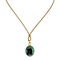 Large Olive Oval Crystal on Natural Linen Necklace