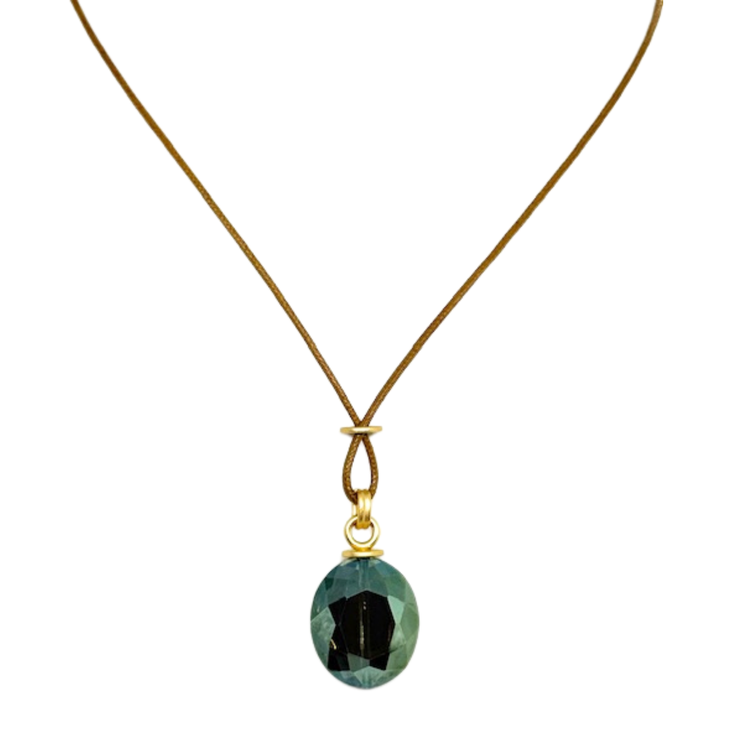 Large Olive Oval Crystal on Natural Linen Necklace
