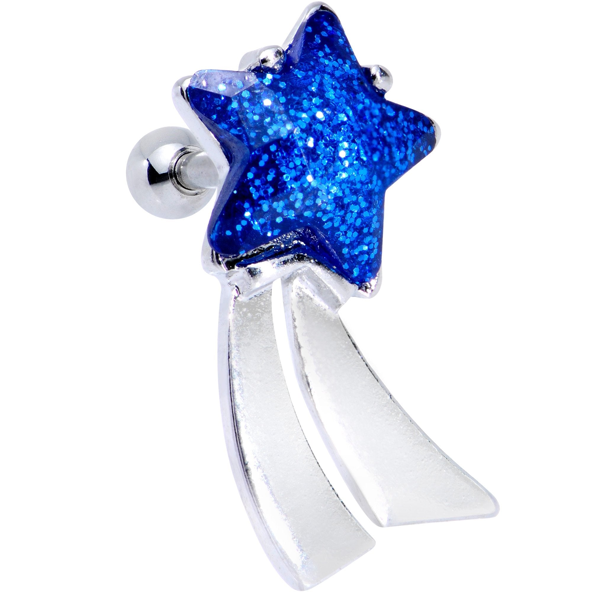 16G 1/4 Blue Gem Star Comet Tragus Cartilage Earring