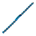 Mens Stainless Steel Solid Carbon Graphite and Blue IP with Black IP Mesh ID Link Bracelet