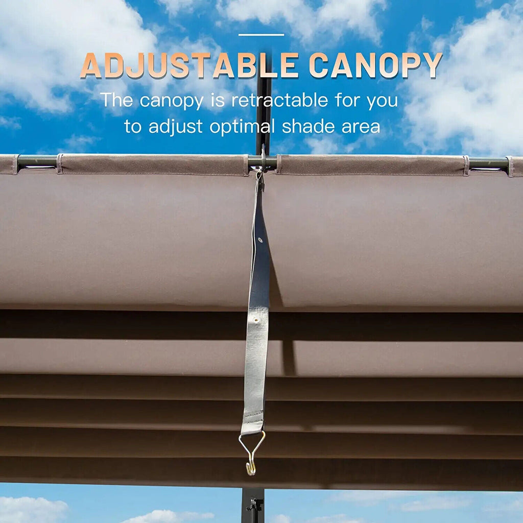[11X16FT] Outdoor Retractable Backyard Aluminum Metal Pergola Gazebo With Roof (SAK16804)