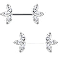 14G 1/2 Clear Gem Fleur de Seins Barbell Nipple Ring Set