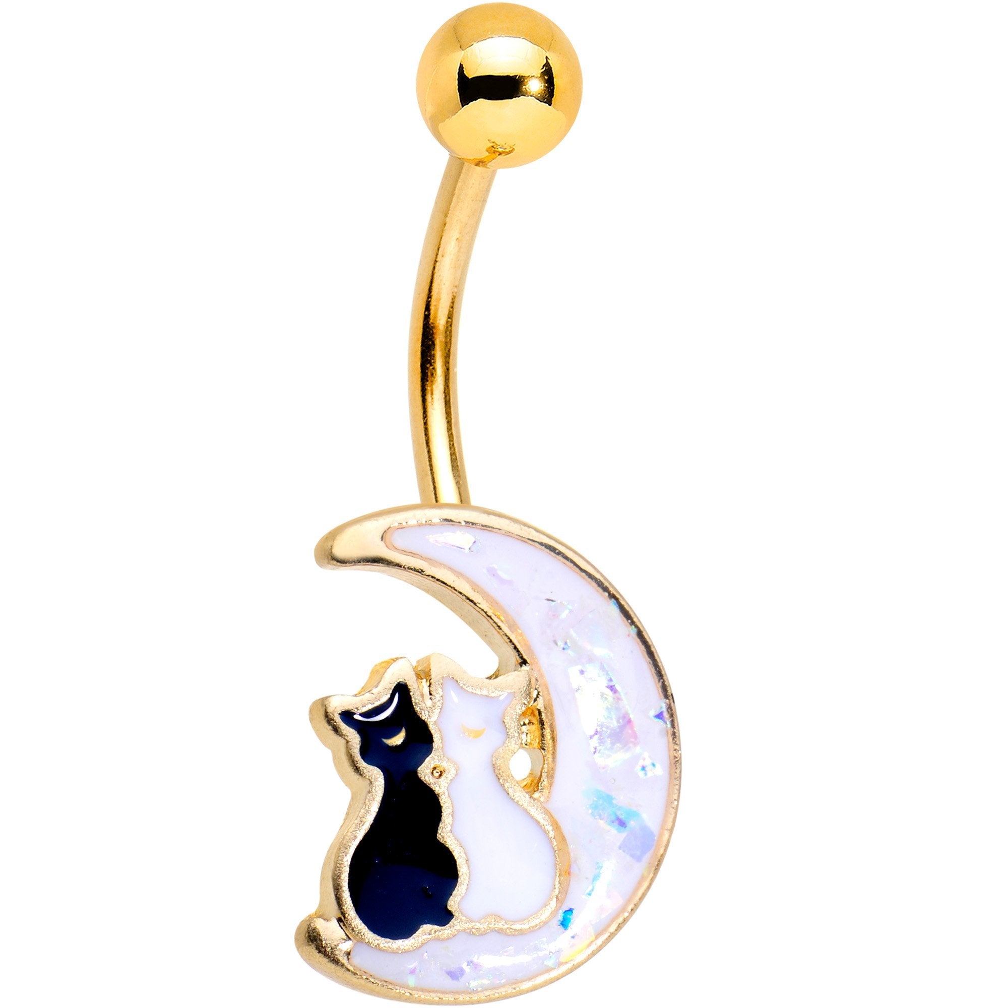 Gold Tone Plated Cuddling Kitties Over The Moon Belly Ring