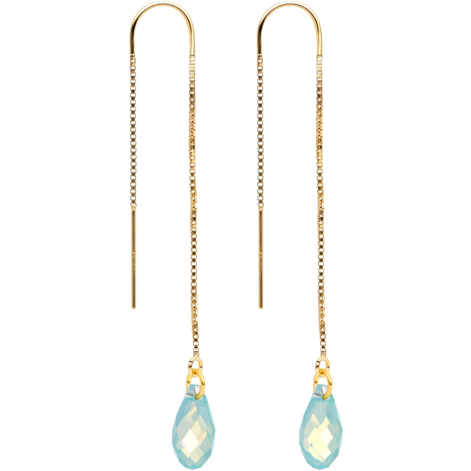 Green Gem 14K Gold Threader Earrings Created with Swarovksi Crystals