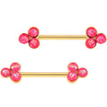 14G 9/16 Pink Gem Gold Tone Barbell Nipple Ring Set