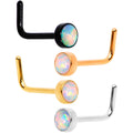 White 3mm Synthetic Opal Anodized Press Fit L Shaped Nose Ring 4 Pack Set