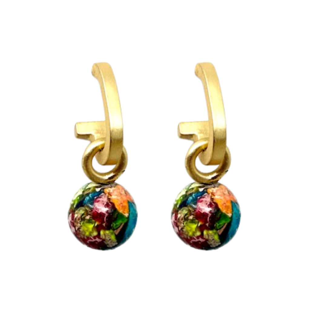Matte Gold Paperclip and Multi Jasper Charm Earrings