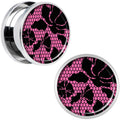 Pink Floral Lace Steel Screw Fit Plug Set 5/8