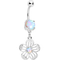 White Faux Opal Frozen Flower Dangle Belly Ring