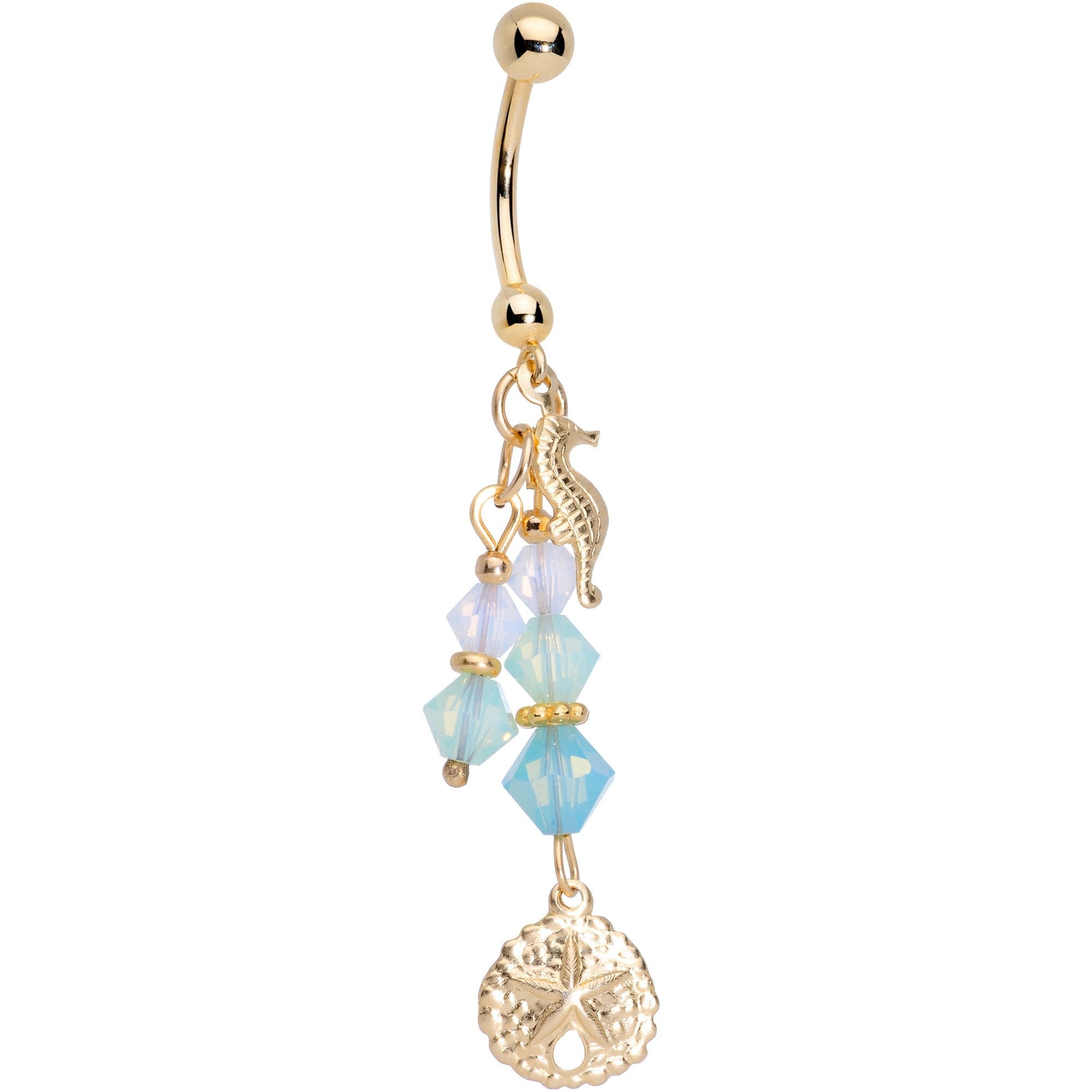 14K Gold Pirate Loot Dangle Belly Ring Created with Crystals
