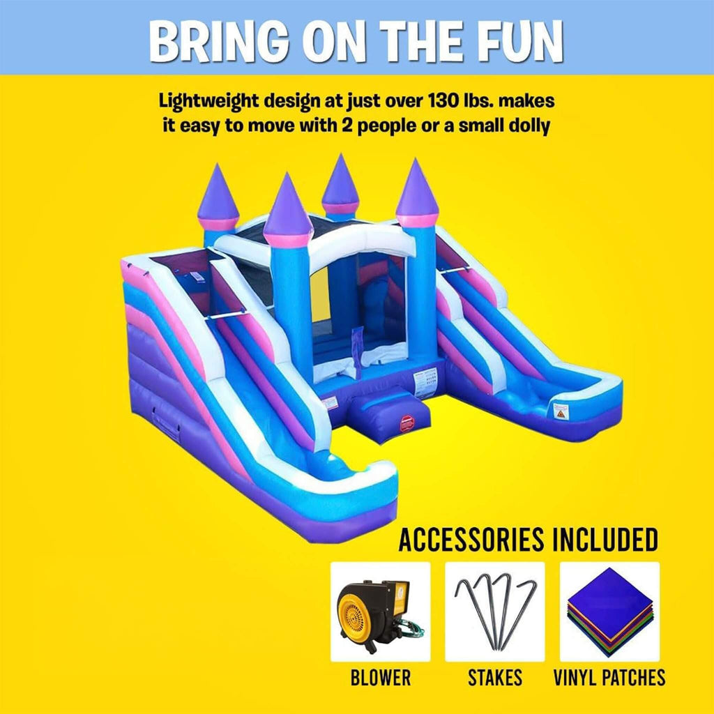 16FT Pink Castle Bounce House Combo With Double Water Slide (SAK84027)