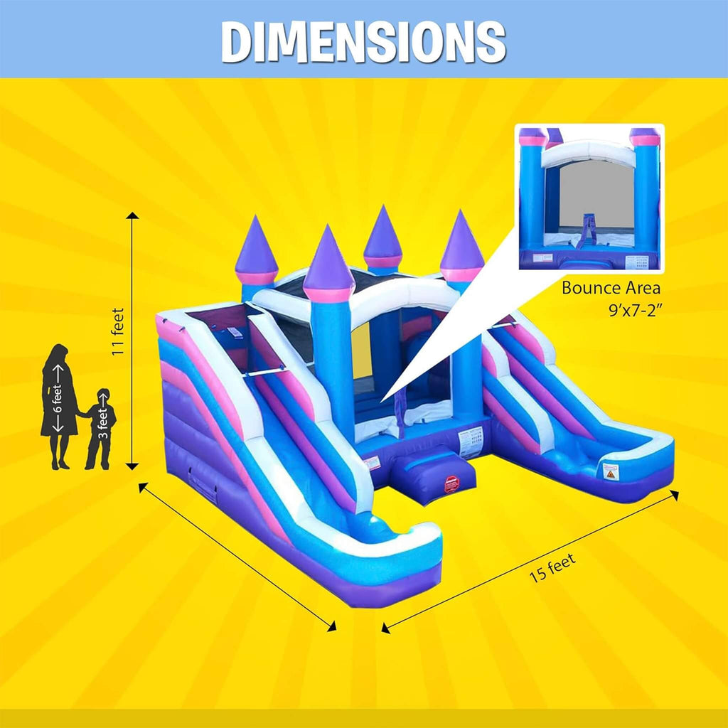 16FT Pink Castle Bounce House Combo With Double Water Slide (SAK84027)