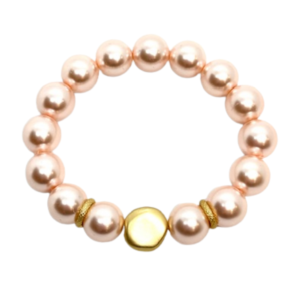 Pink Pearl Bracelet With Matte Gold Nugget Accent