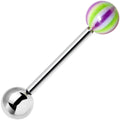 Green Purple Stripe Beach Ball End Barbell Tongue Ring