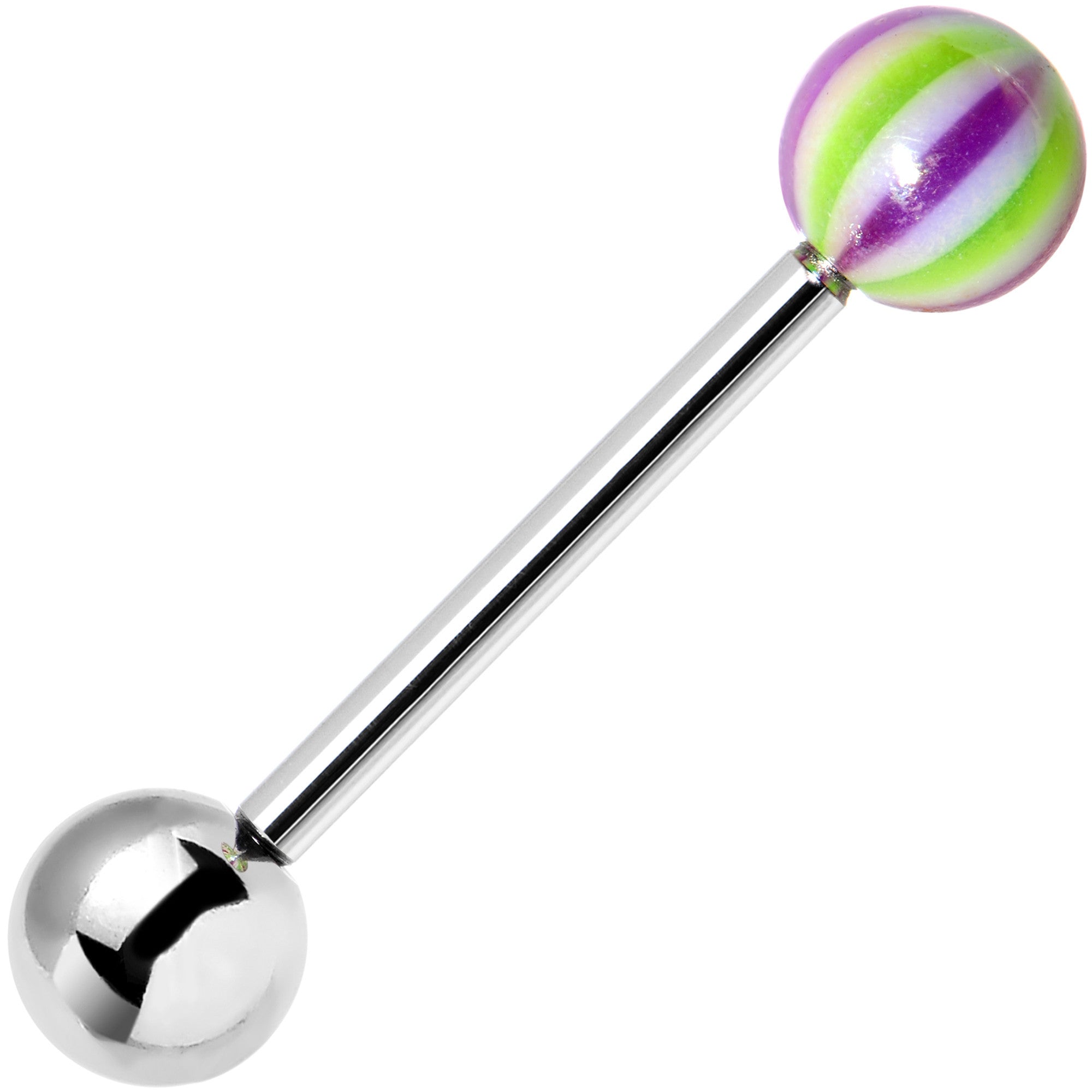 Green Purple Stripe Beach Ball End Barbell Tongue Ring