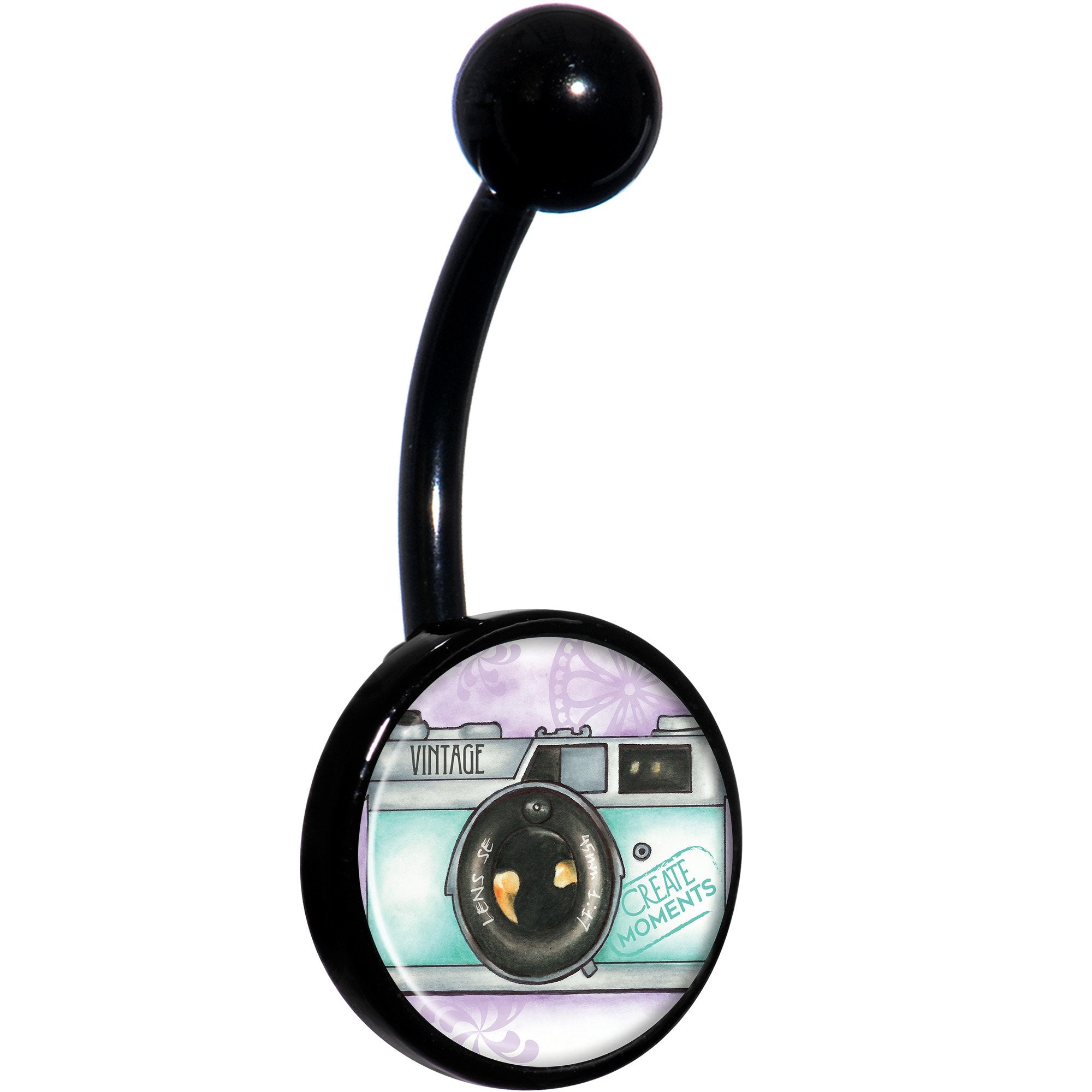 Vintage Camera Black Belly Ring