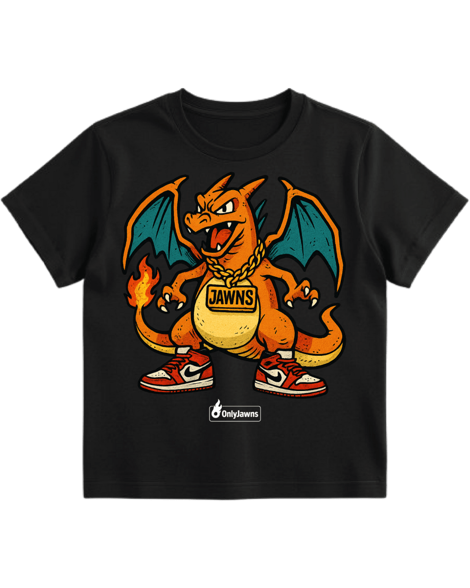 Pokemon Charizard Jordan Jawns - Only Jawns - Black T-Shirt