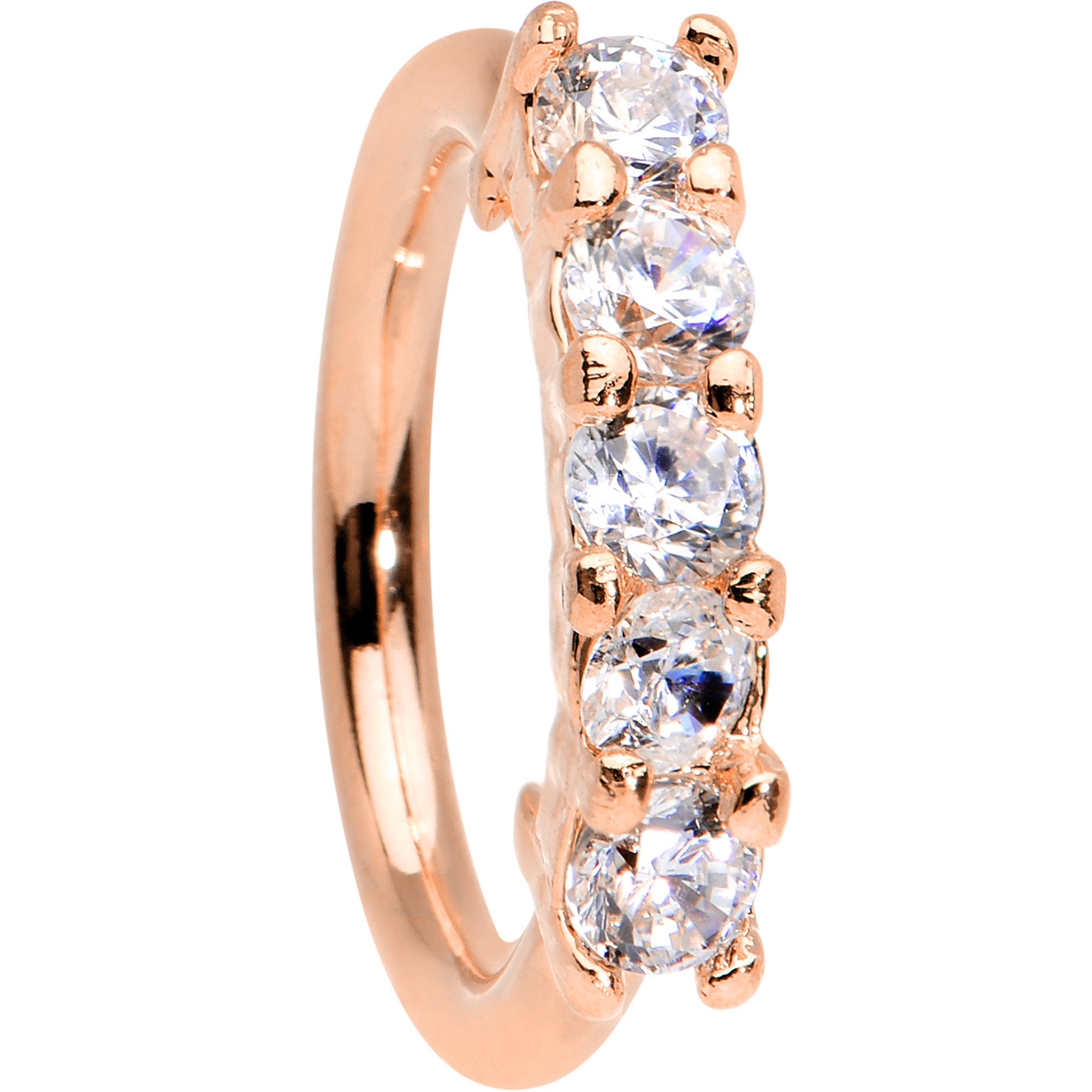 16G 5/16 Clear CZ Rose Gold IP Quintet Seamless Circular Ring