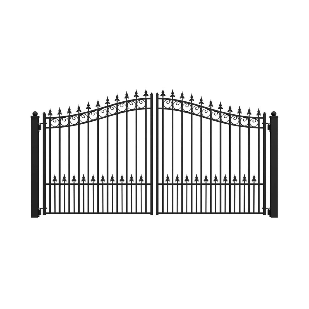 [12-18FT] Heavy-Duty Prague-Style Powder-Coated Galvanized Steel Dual Swing Driveway Gate (SAK48530)
