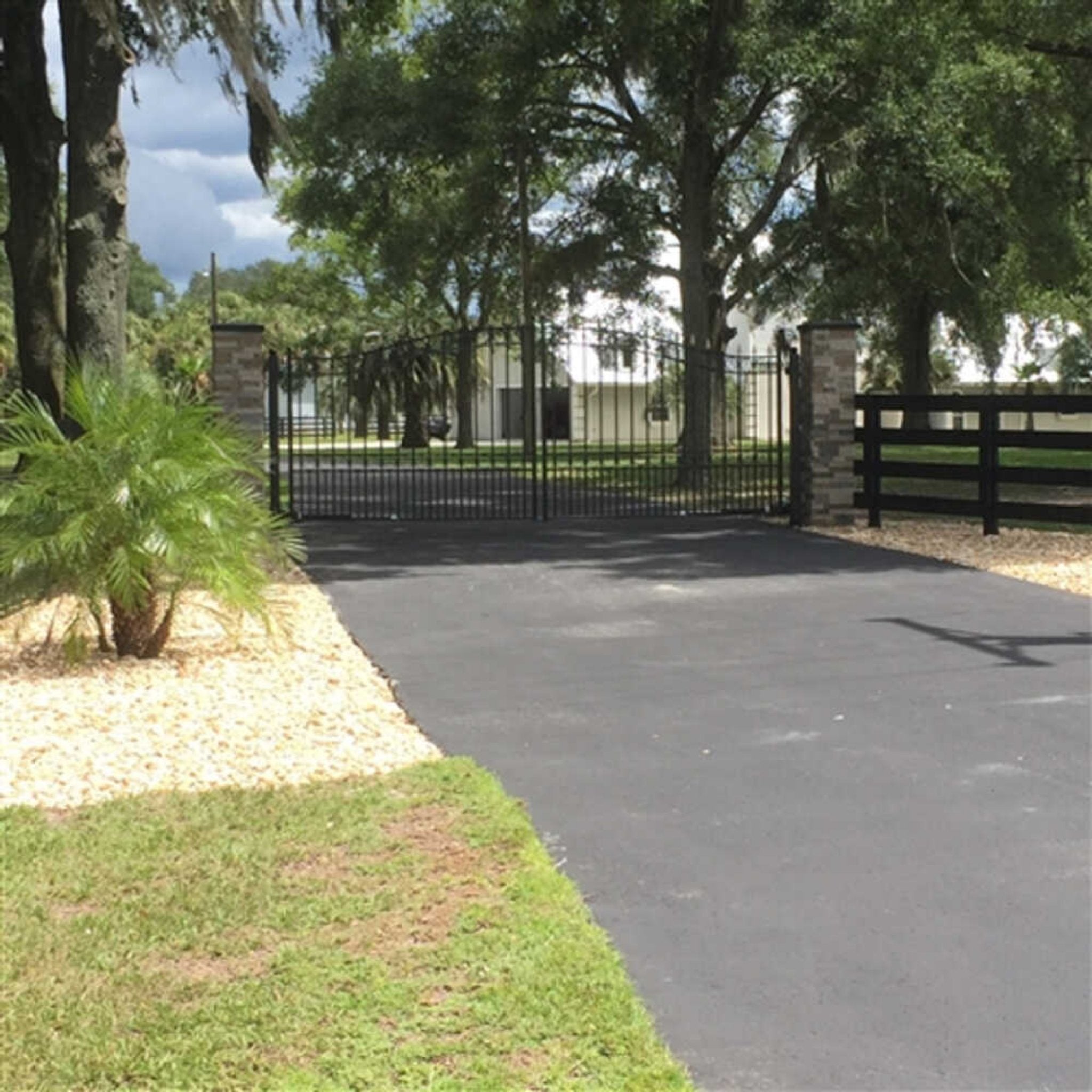 [12-18FT] Heavy-Duty Prague-Style Powder-Coated Galvanized Steel Dual Swing Driveway Gate (SAK48530)