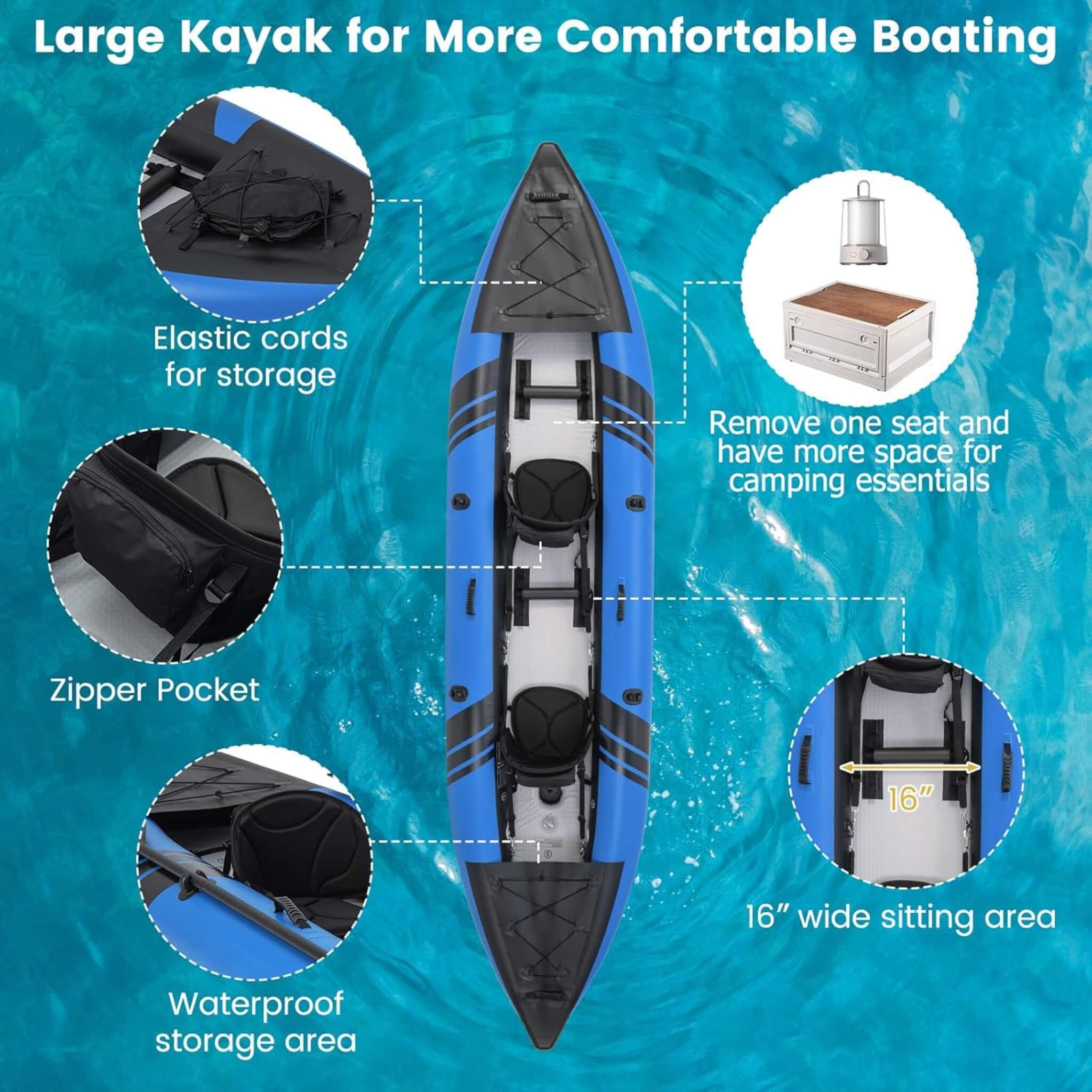 Premium 12FT 2-Person Inflatable Tandem Kayak Kit With Pump And Paddles (SAK94816)