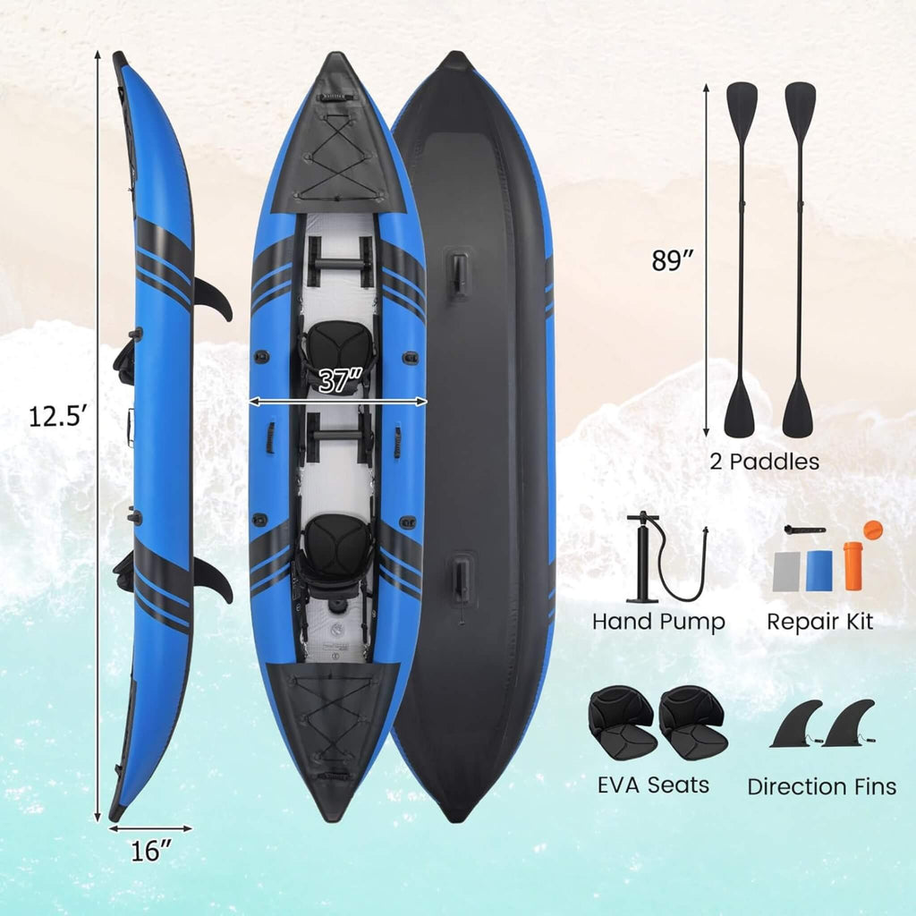 Premium 12FT 2-Person Inflatable Tandem Kayak Kit With Pump And Paddles (SAK94816)