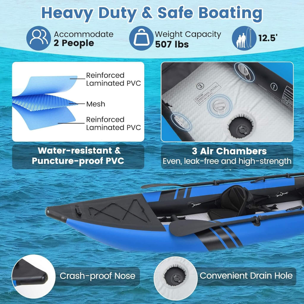 Premium 12FT 2-Person Inflatable Tandem Kayak Kit With Pump And Paddles (SAK94816)