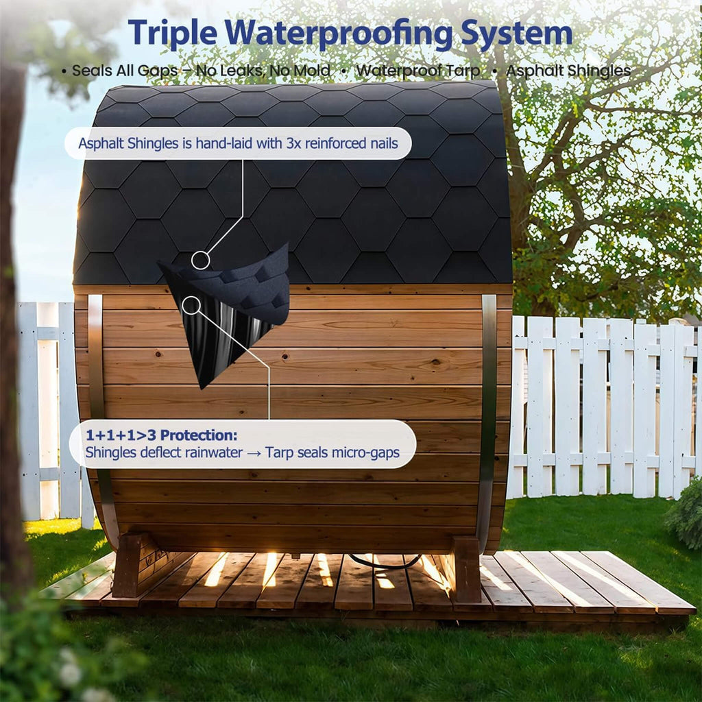 Thermora Haven Premium All-Weather Outdoor Pinewood Barrel Sauna Kit With 4.5KW Heater And Tempered Glass Window (SAK91462)
