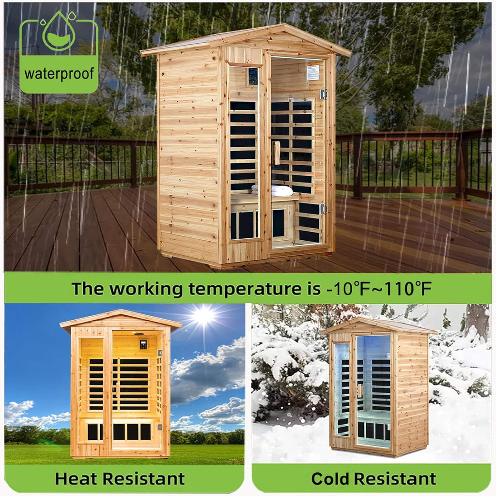 Thermora Zorin Premium 2-Person Indoor Outdoor Low EMF FAR-Infrared Hemlock Wood Personal Home Sauna Spa, 1750W (SAK27451)