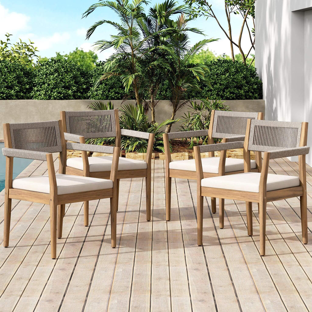 Alora Premium 5-Piece Outdoor Acacia Wood Patio Furniture Set With Braided Dining Chairs, Cushions, And Dining Table (SAK26754)