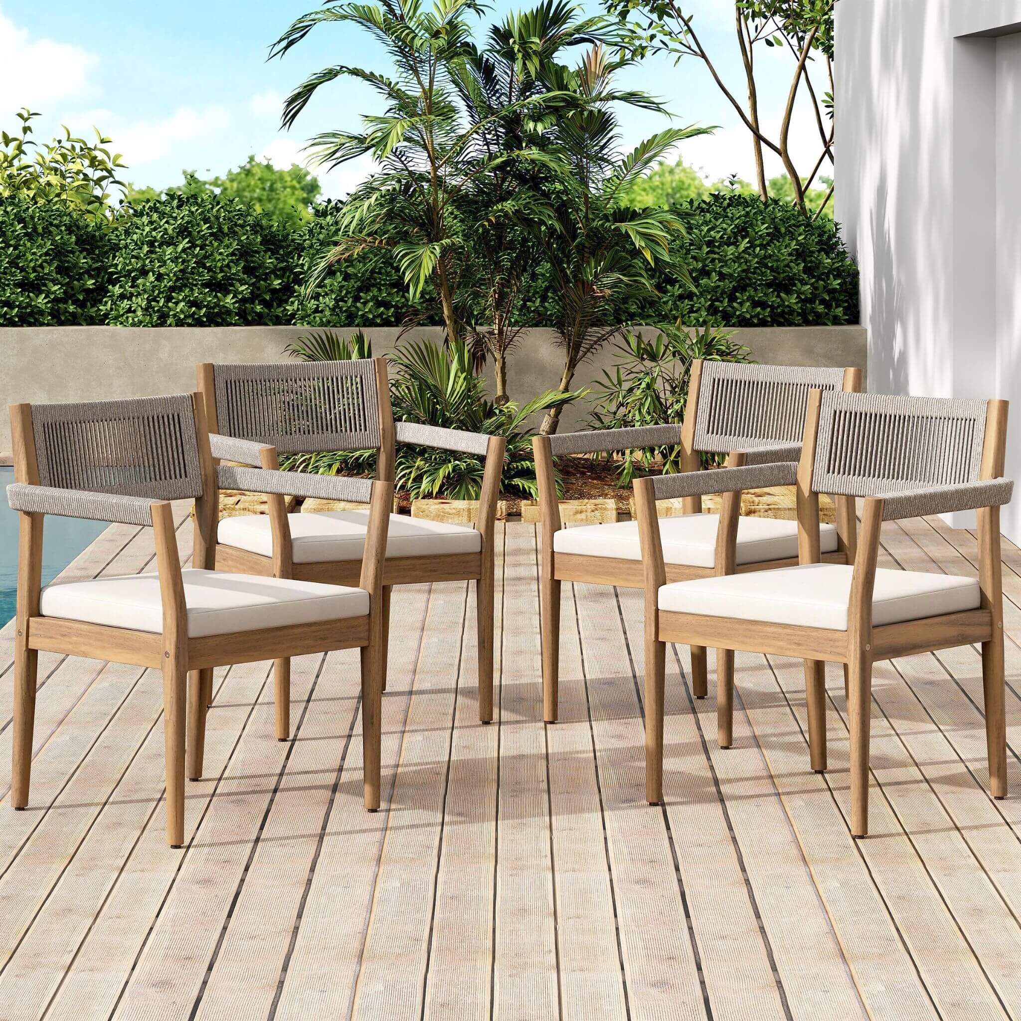 Alora Premium 5-Piece Outdoor Acacia Wood Patio Furniture Set With Braided Dining Chairs, Cushions, And Dining Table (SAK26754)