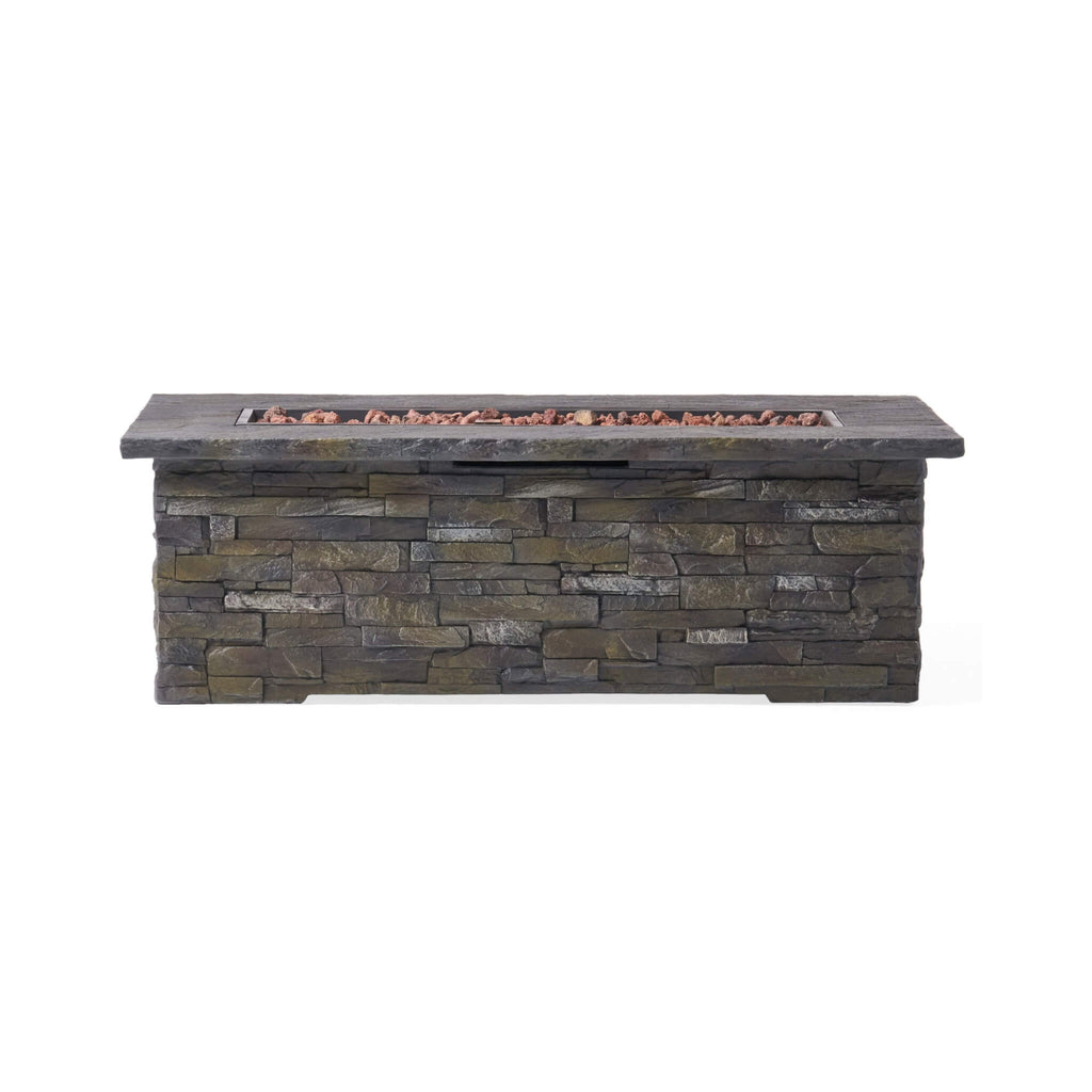 Alora Premium 56" Outdoor Rectangular Concrete Propane Fire Pit W/ Faux Stone Pattern, 50K BTU (SAK31845)
