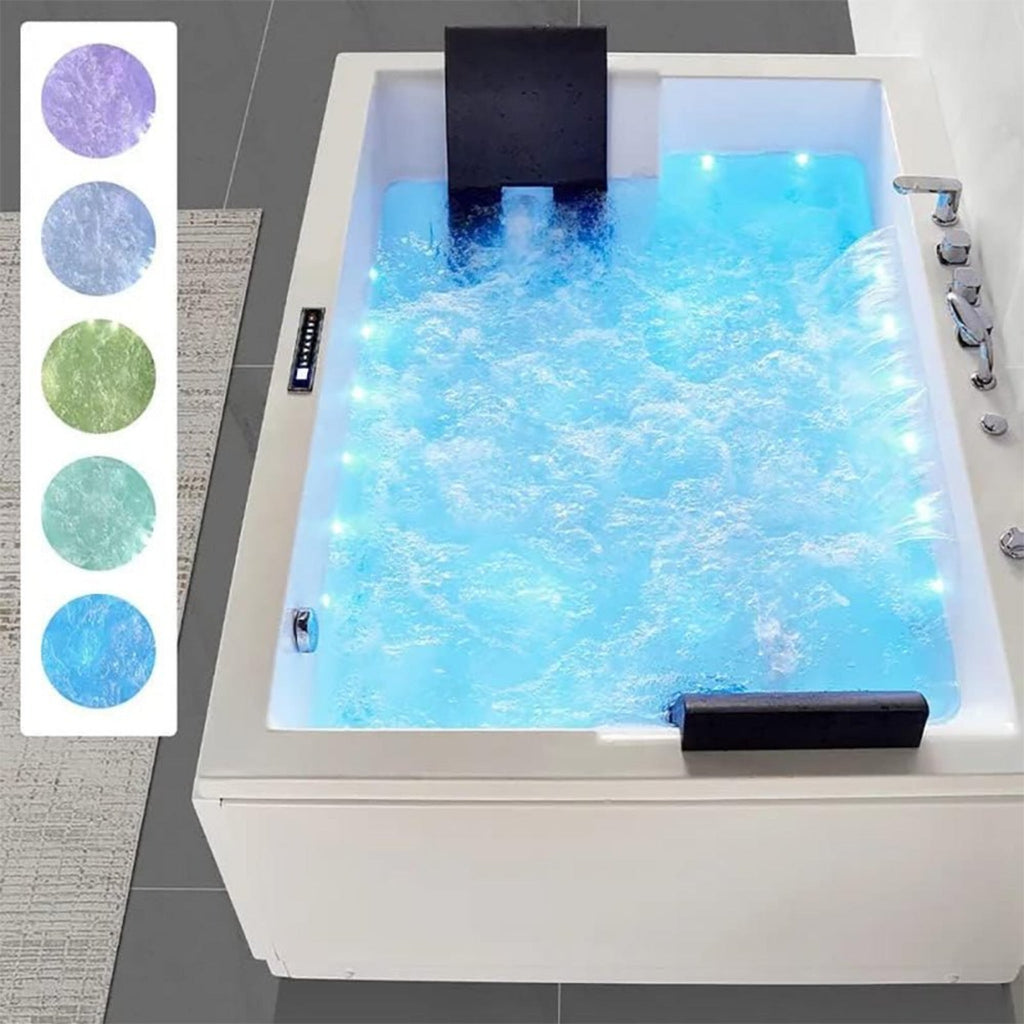 Nuvia Luxara 71-Inch Premium Modern Acrylic Soaking Bathtub With Bubble Jets And LED Lighting (SAK96231)