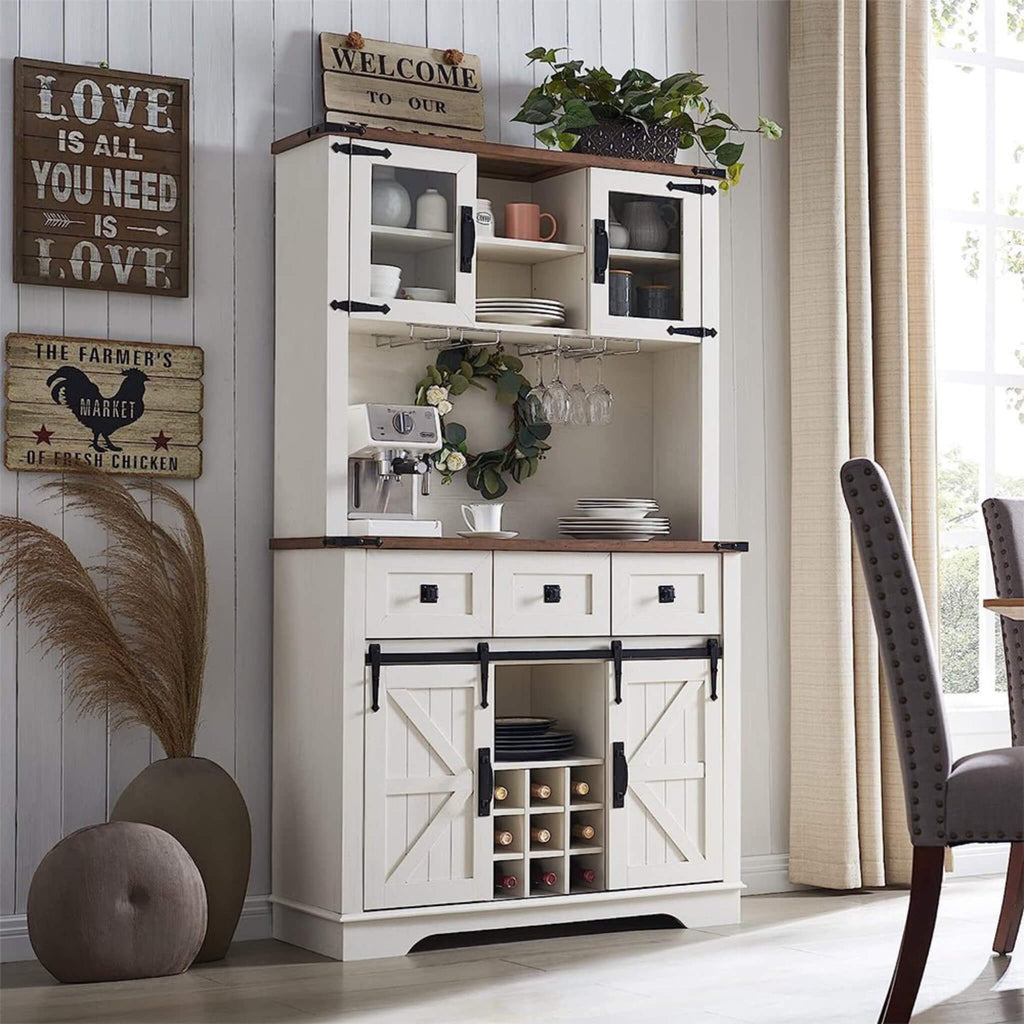 Nuvia Premium 72-Inch Home Bar Wine Cabinet W/ Sliding Barn Door (SAK12947)