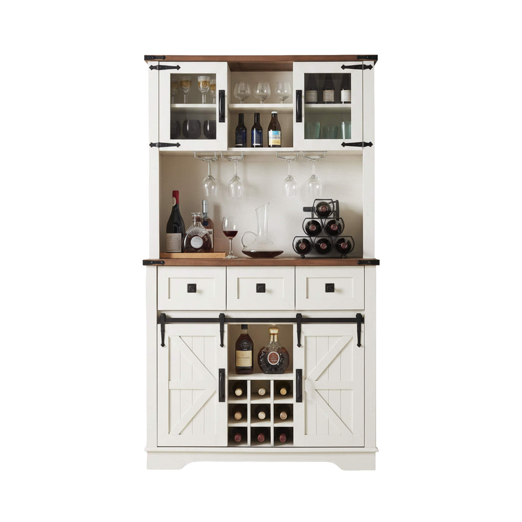 Nuvia Premium 72-Inch Home Bar Wine Cabinet W/ Sliding Barn Door (SAK12947)