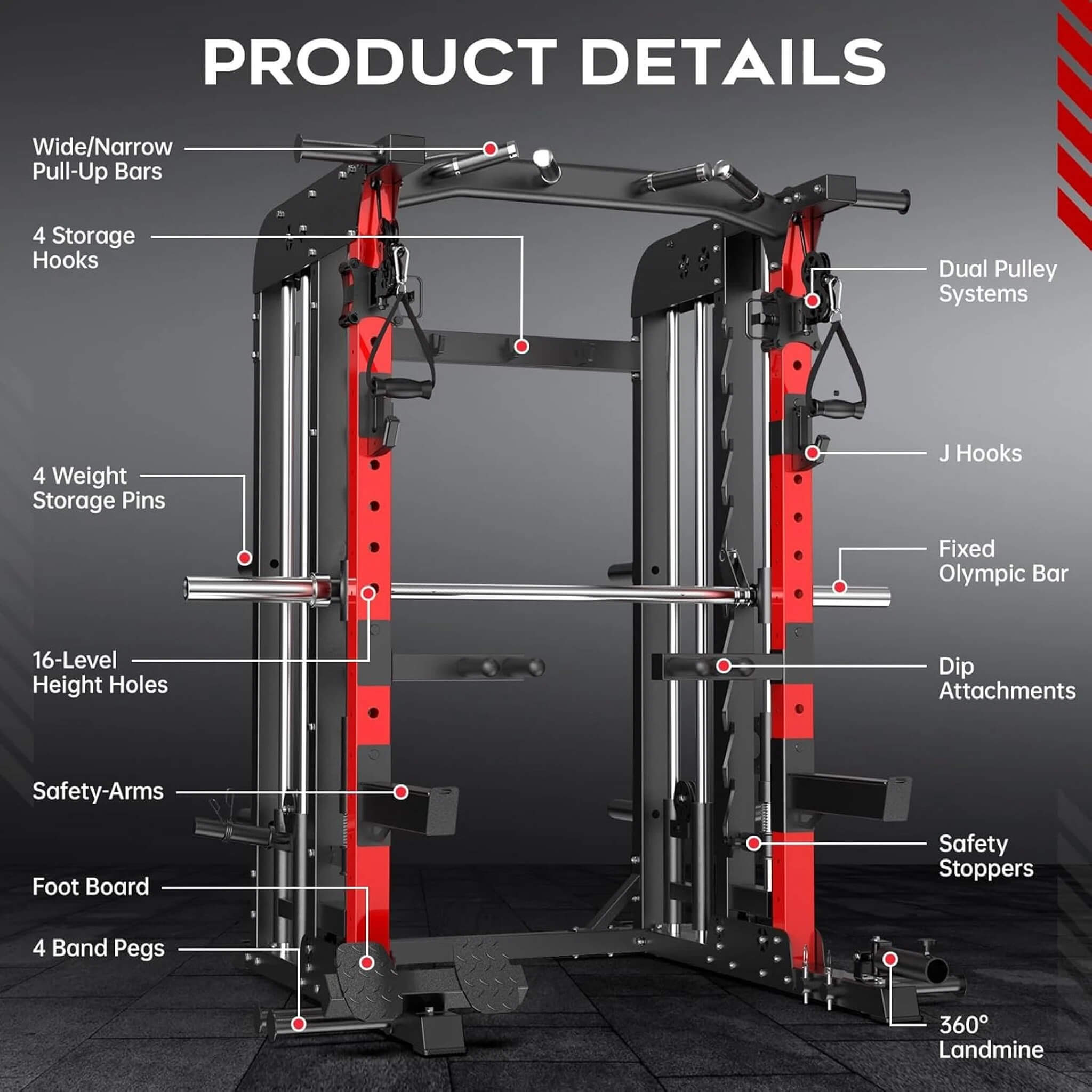 Rovix Premium 2000LBS All-In-One Squat Rack Power Cage With Smith Machine (SAK59213)