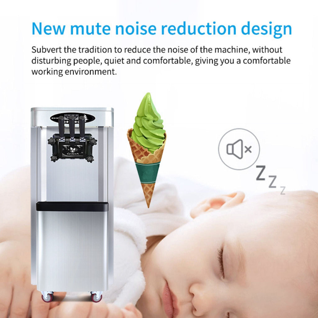 Premium Commercial Vertical 2000W 3-Flavor Soft Ice Cream Machine With Dual 6L Hoppers, 25-30L/H (SAK93406)