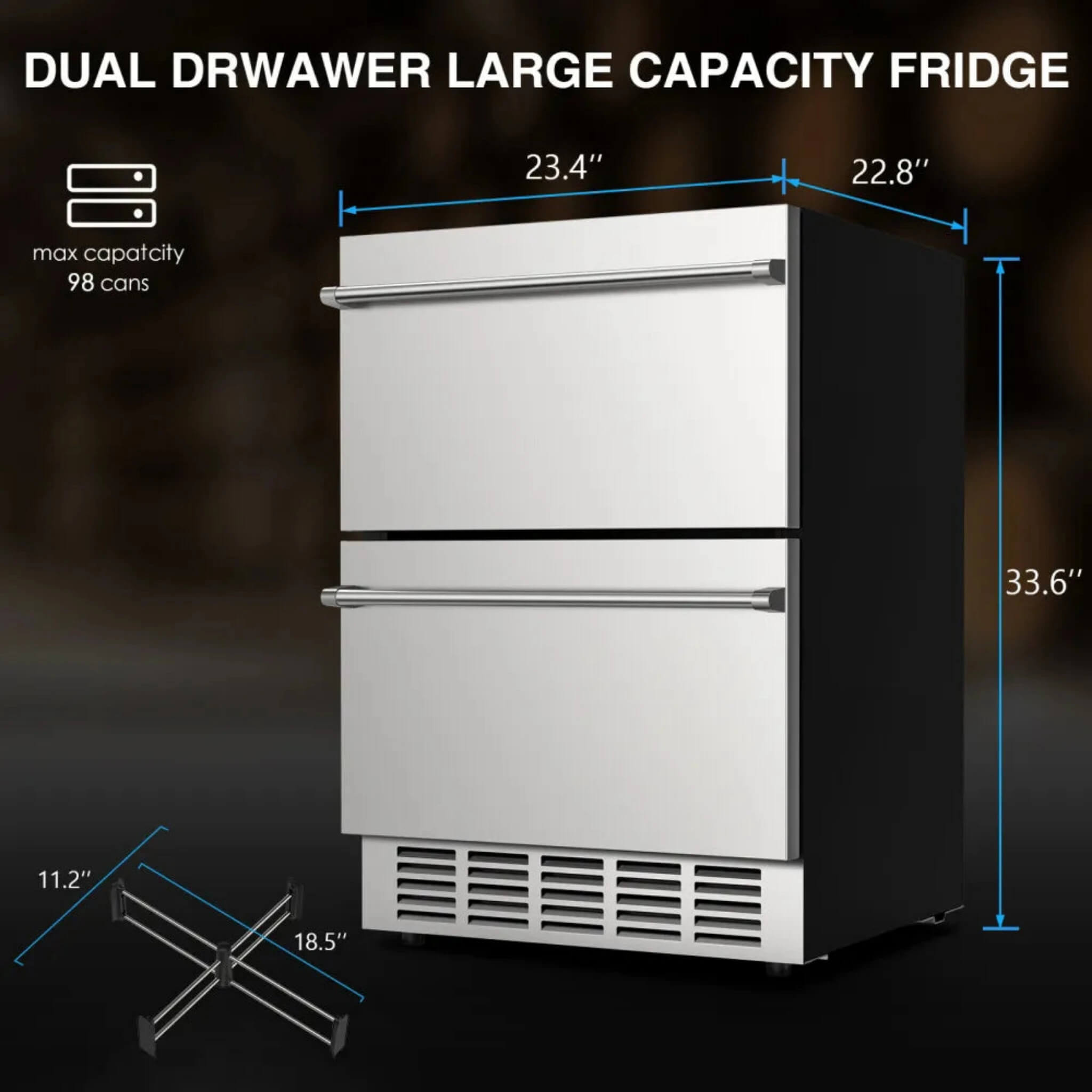 Premium 5.3 Cu.Ft Double Drawer Stainless Steel Built-In Wine Beverage Undercounter Refrigerator (SAK92576)