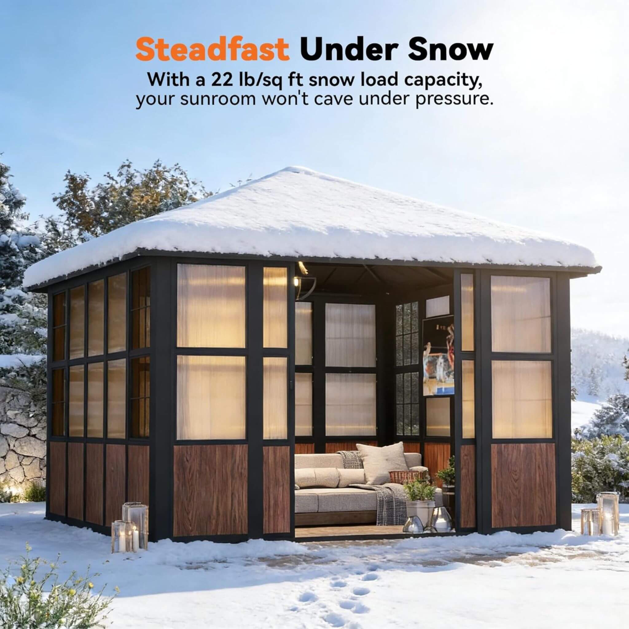 Alora Grandview Premium Hardtop Aluminum Sunroom Solarium With TV Mount And Sliding Doors (SAK60439)