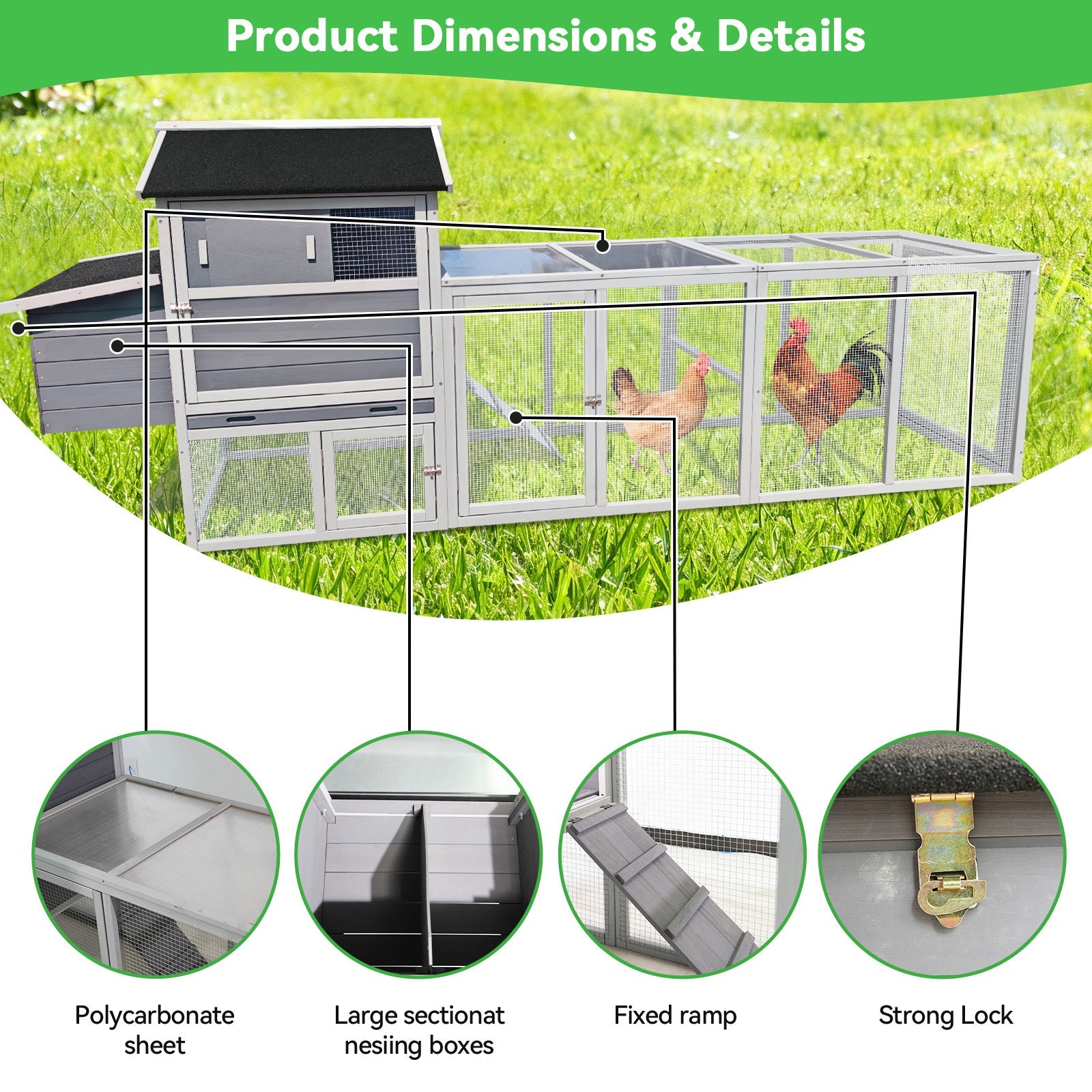 Large Heavy-Duty 113-Inch Outdoor Anti-UV Waterproof Wooden Chicken Coop Hen House (SAK32684)