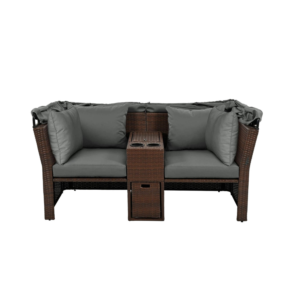 Alora Premium Outdoor 2-Seater Patio Daybed With Foldable Awning, Cushions, And Rattan Frame (SAK90233)