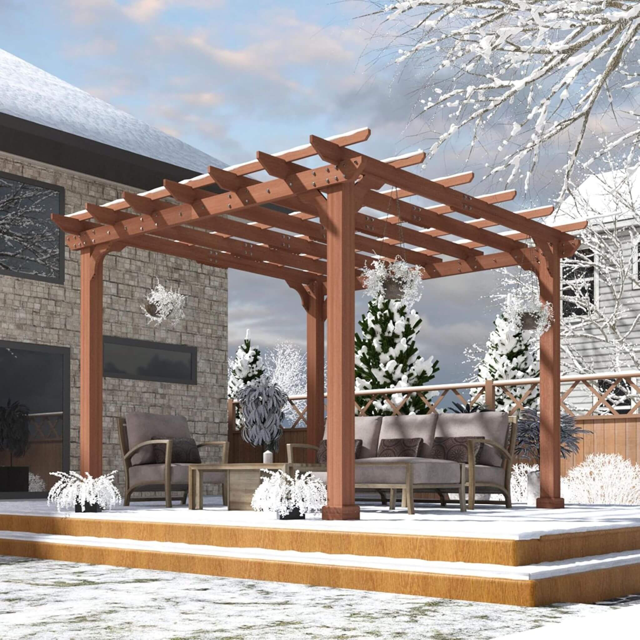 Alora Premium Outdoor Cedar Wood Pergola With Slatted Roof (SAK87024)