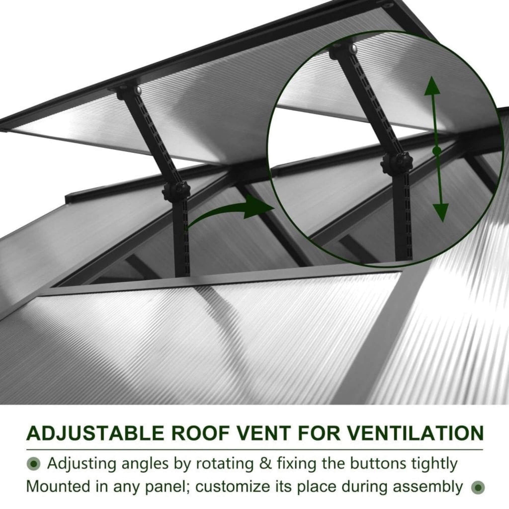 [06X12FT] Premium Polycarbonate Gray Walk-In Greenhouse Kit With Adjustable Vent And Lockable Door (SAK35264)
