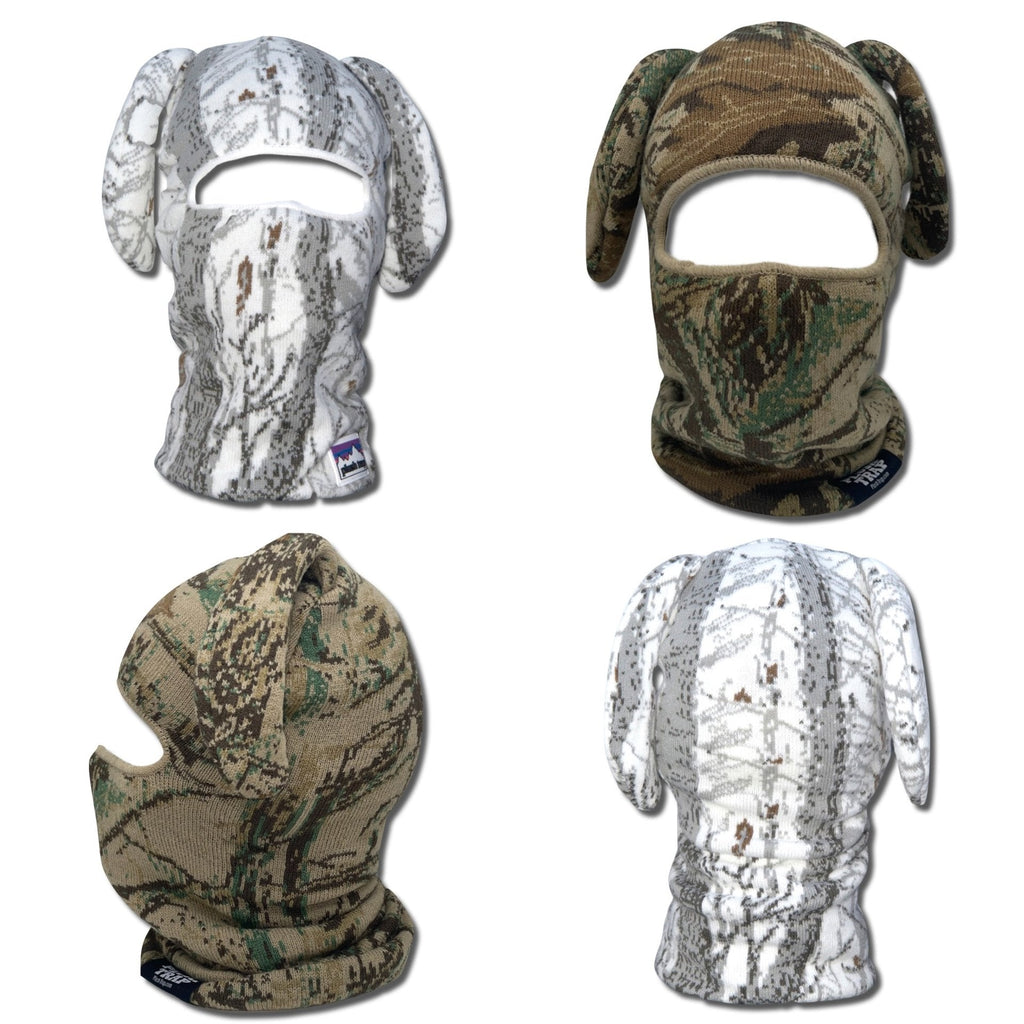 Camo BunSki Balaclava – Snow & Woods Camo Bunny Ear Ski Mask for Hunting, Winter Sports & Outdoor Activities