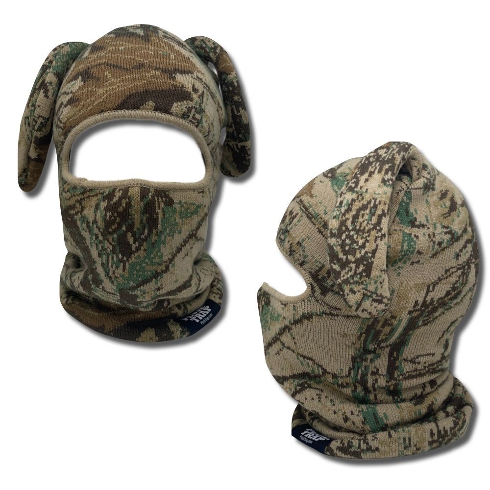 Camo BunSki Balaclava – Snow & Woods Camo Bunny Ear Ski Mask for Hunting, Winter Sports & Outdoor Activities