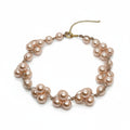 Pink Glass Pearls and Natural Leather Woven Necklace