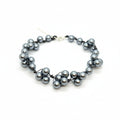 Grey Glass Pearls and Platinum Leather Woven Necklace
